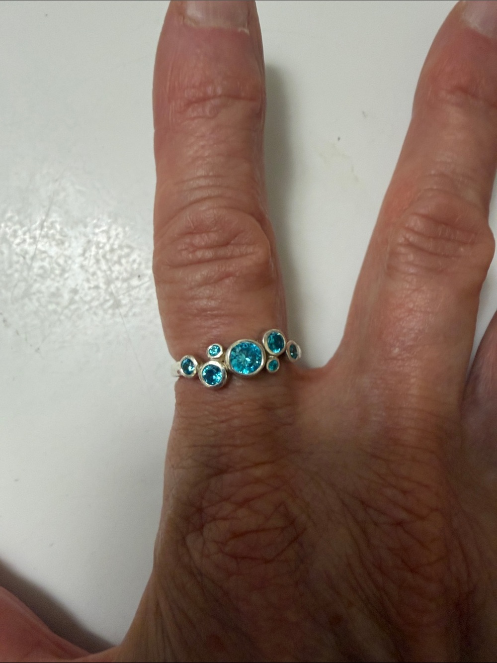 Blue Crystal Cluster Ring in Silver-Tone Setting - Women Jewelry